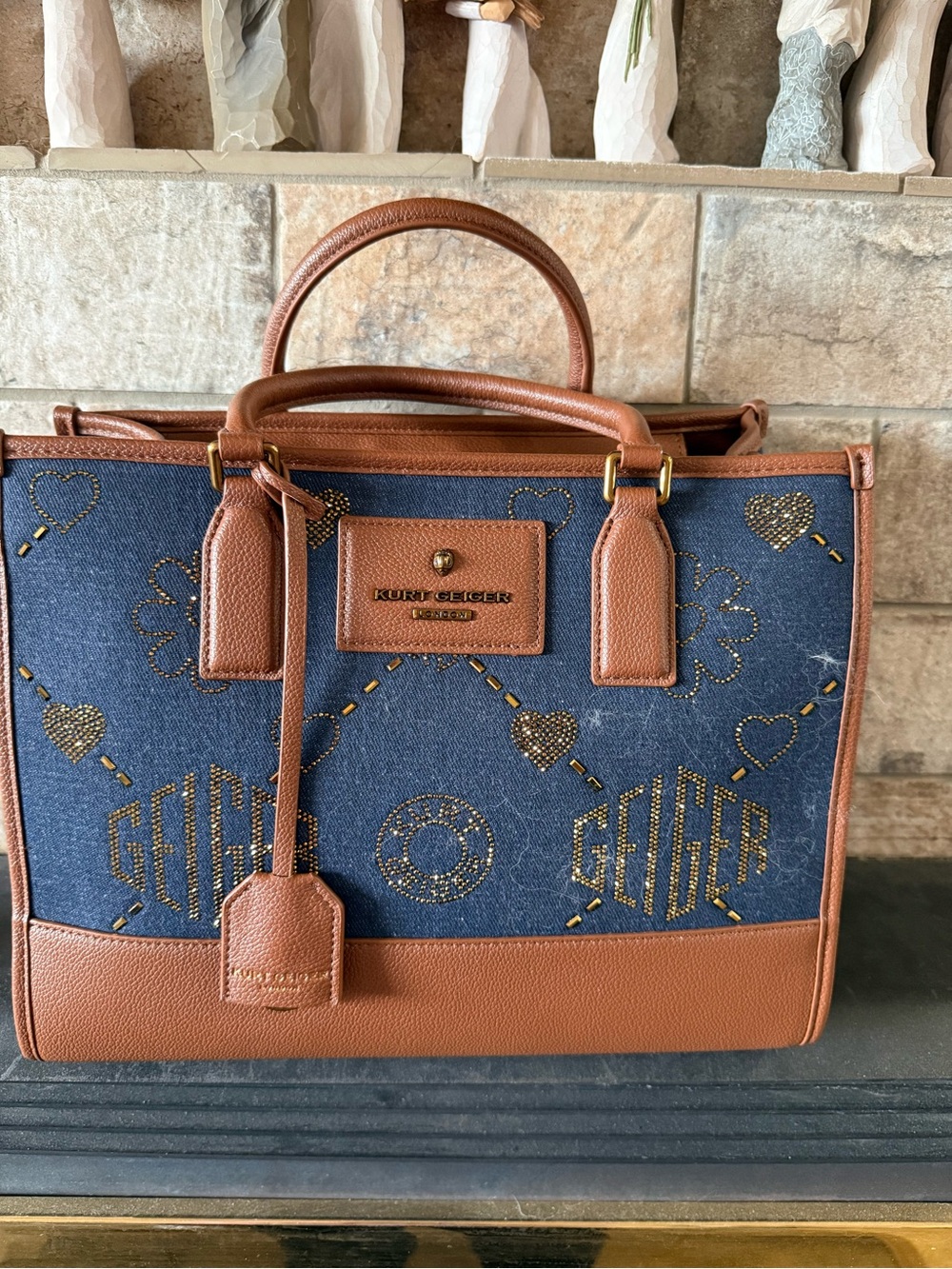 Kurt Geiger Blue Denim and Tan Leather Tote Bag